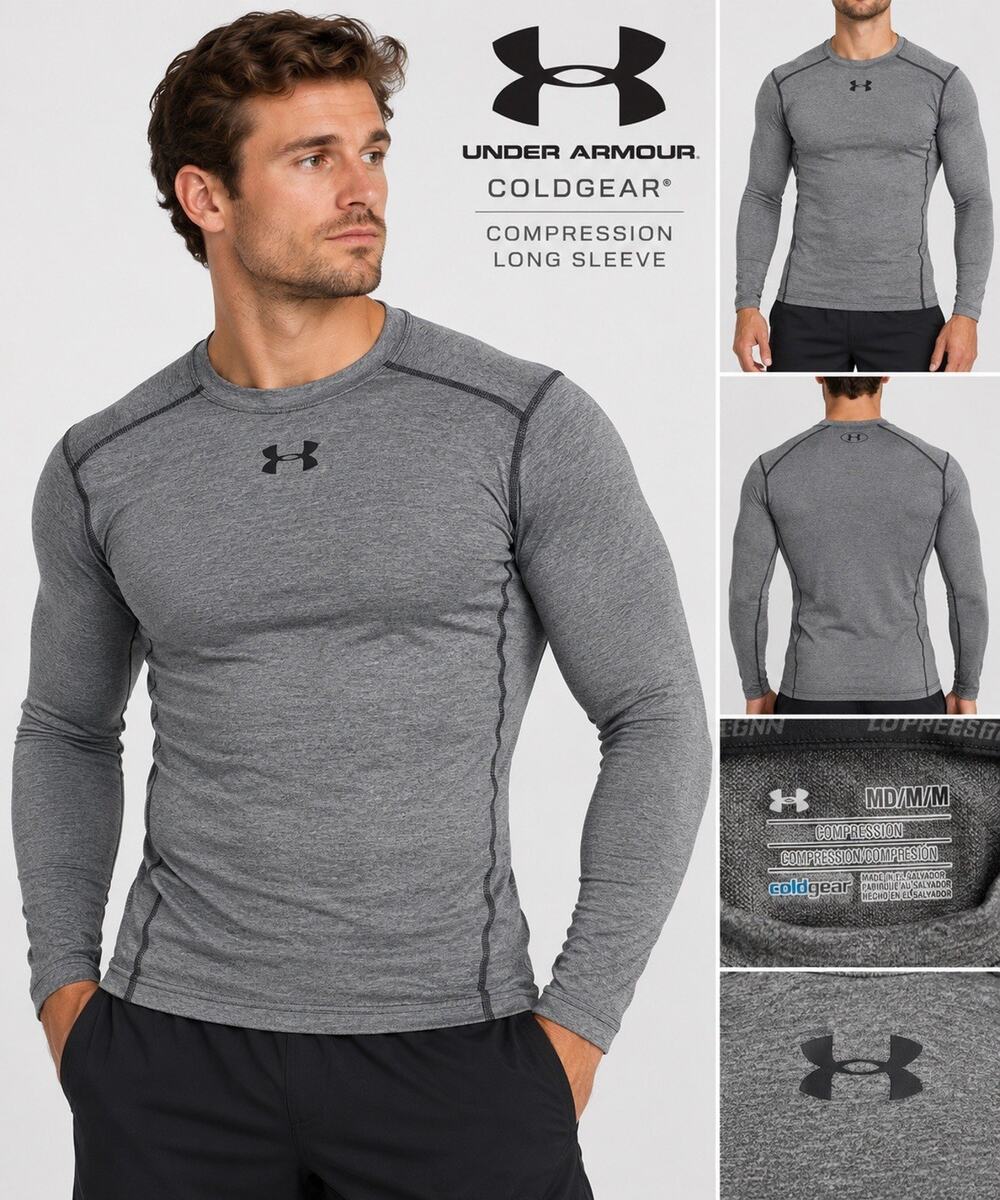 Under Armour ColdGear Men’s Medium Gray Compression Long Sleeve Shirt Size M
